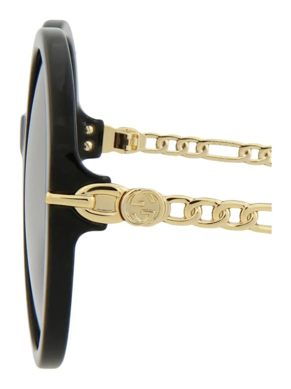 New Gucci Women's Sunglasses Round Oval Acetate Frame Black Gold Grey